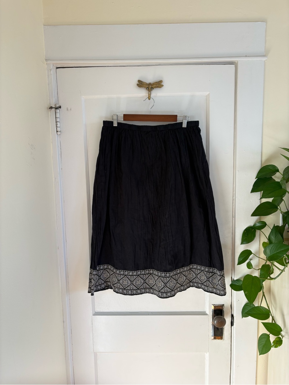 NWT J. Jill Black Midi Skirt with Embroidered Hem Medium Petite